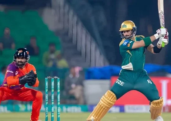 Sahibzada Farhan batting with Mohammad Rizwan behind the stumps