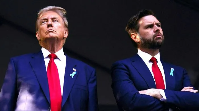US President Donald Trump and Vice President JD Vance stand side by side during a formal event, representing US leadership amid ongoing diplomatic efforts for a second round of US-Iran talks in Islamabad.