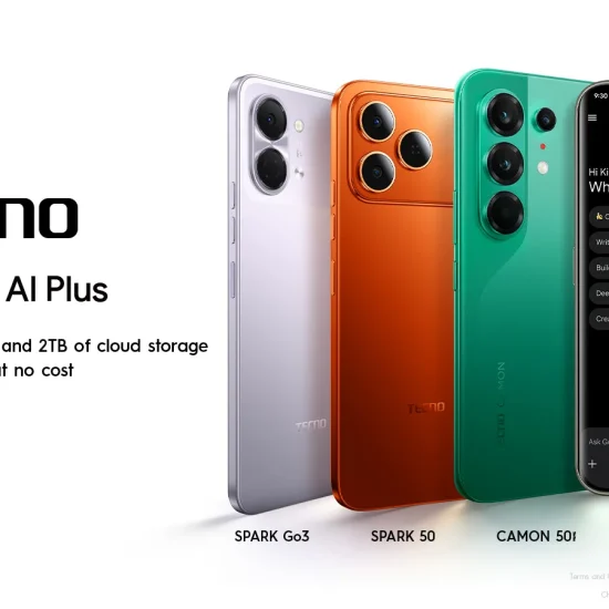 TECNO smartphones with Google AI Plus offer for three months of AI access and 2TB cloud storage.