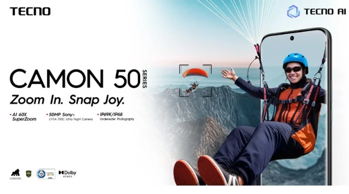TECNO CAMON 50 camera phone featuring AI 60X Super Zoom, 50MP Sony Ultra Night Camera and underwater photography for travel adventures