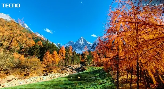 Mountain landscape captured with TECNO CAMON 50 showing clearer zoom photography and detailed distance shots